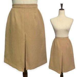 Vintage Kick Pleat Skirt The Fashion Place Tan Size S 70s Secretary Mod Academia